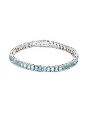 Aquamarine 14K (18K Custom) White Gold Tennis Bracelet